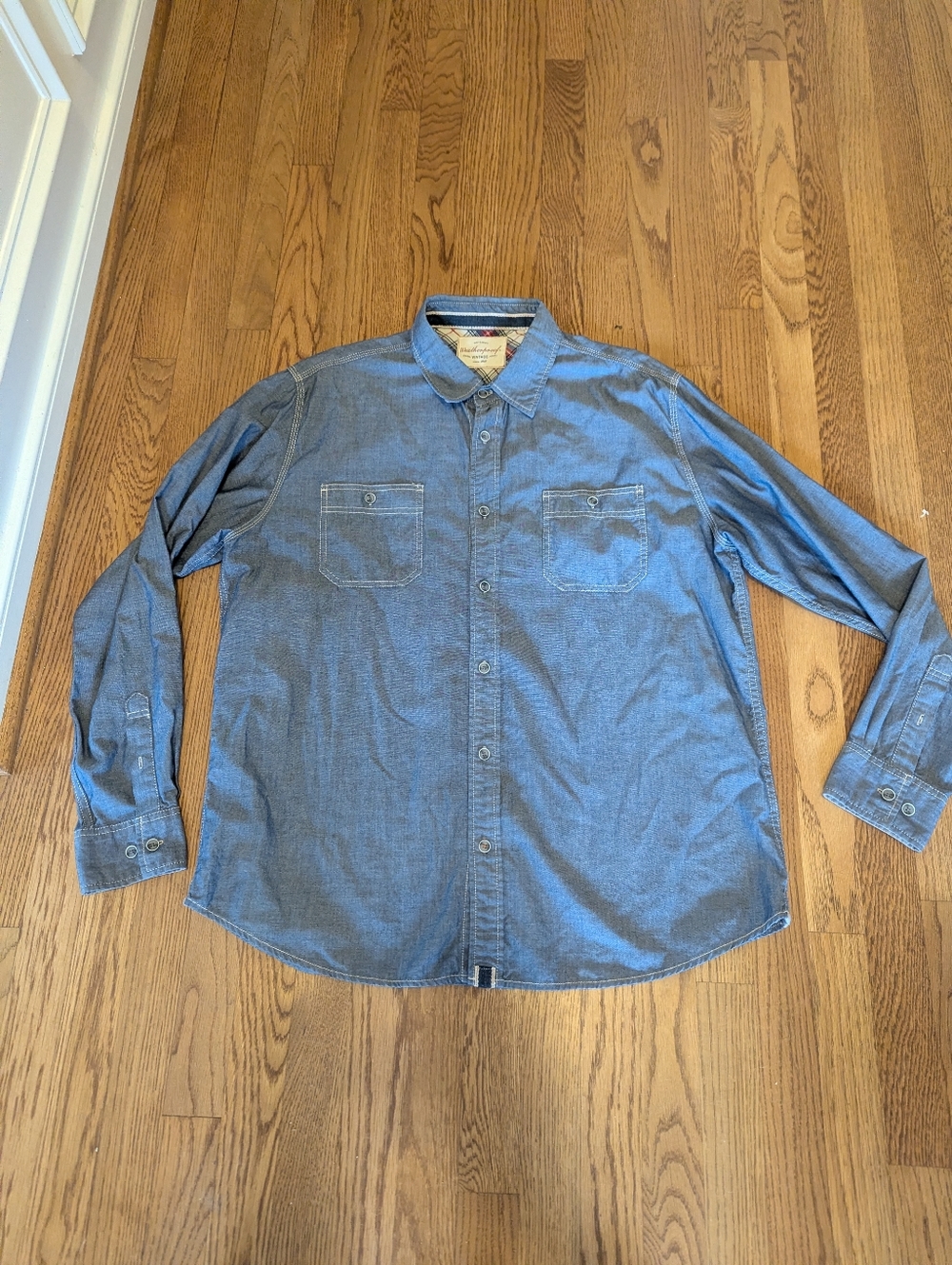 Weatherproof Vintage Orginal Blue Denim Long Sleeve Button Down Shirt Size XL